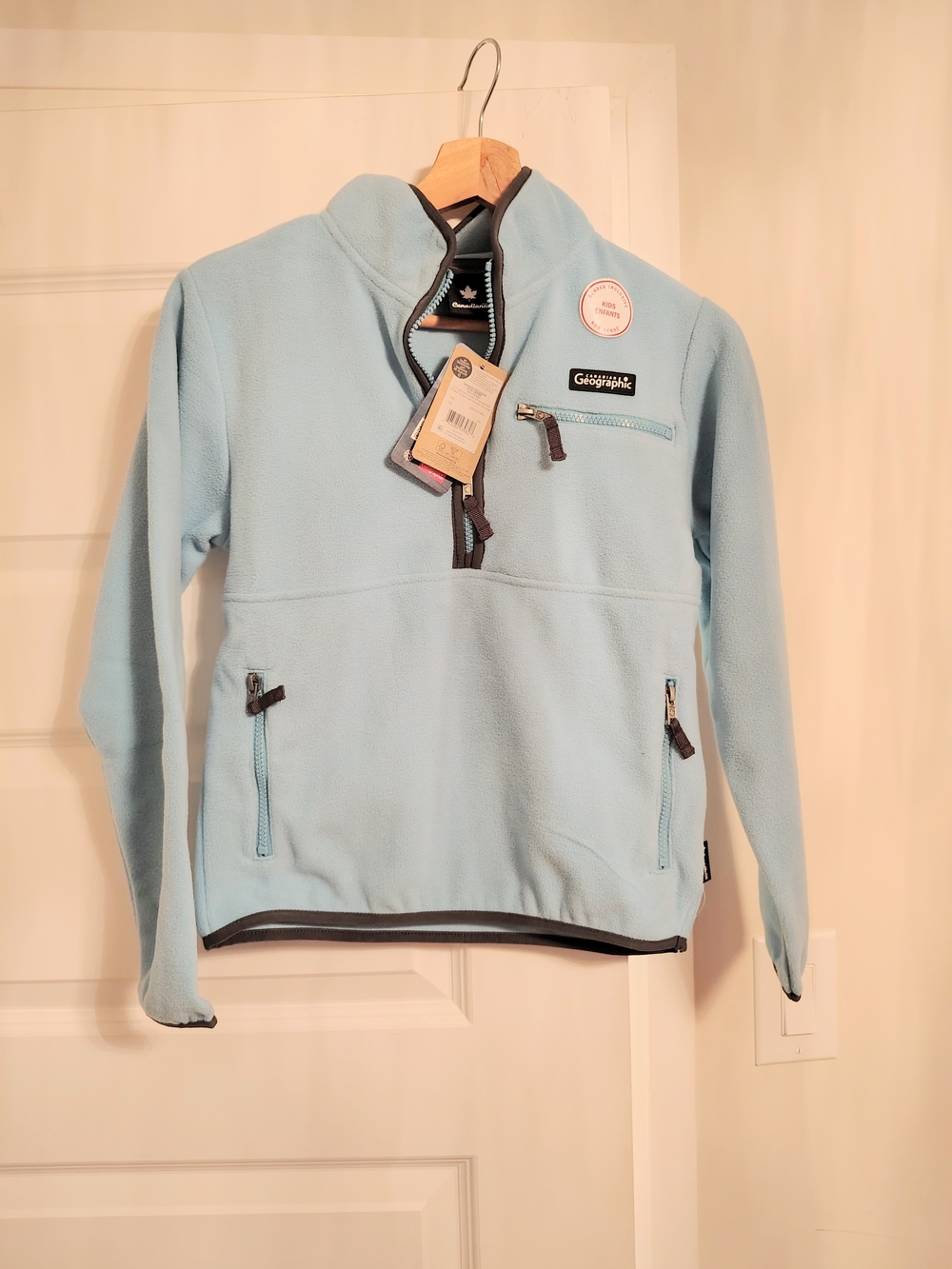 Geographic Kids Light Blue Fleece Pullover with Zip Pockets